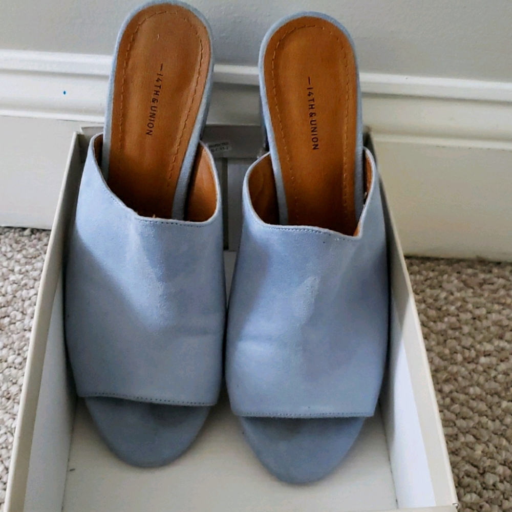 Blue heeled mules